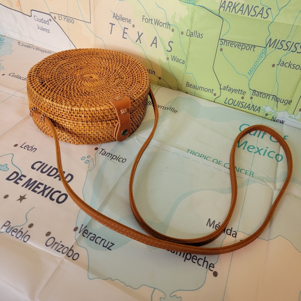 Vintage Round Woven Bag Purse Crossbody - Picture 5 of 10